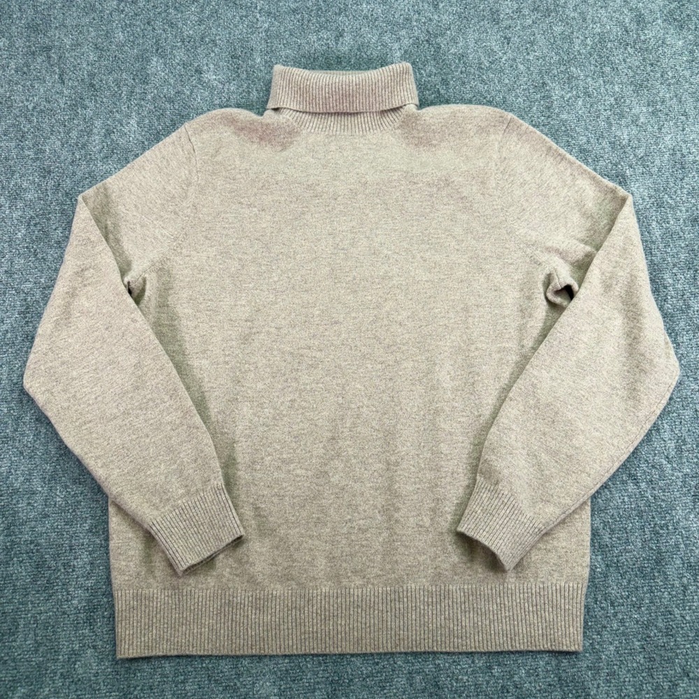 Lands End Sweater Mens Large 42-44 Tan Heather Turtleneck 100% Cashmere Pullover
